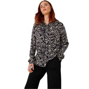 SKFK Asune Black White Garden Print Button Front L/S Viscose Shirt NWT